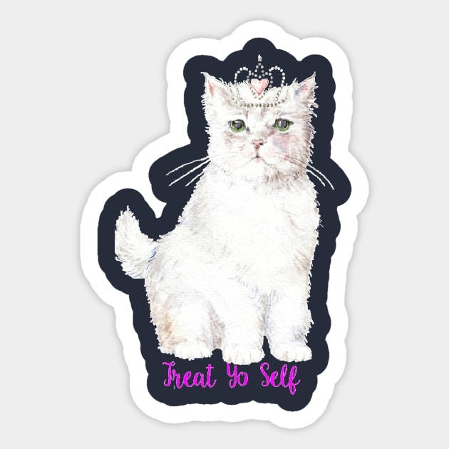 Treat Yo Self Princess Cat Sticker by wanderinglaur